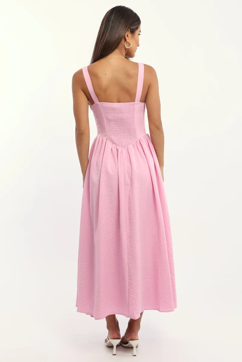 Urban Ease Pink Midi Dress Gathered Bust