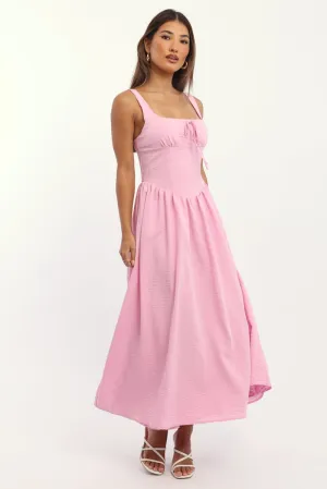 Soft Flow Feminine Energy Pink Midi Dress Gathered Bust