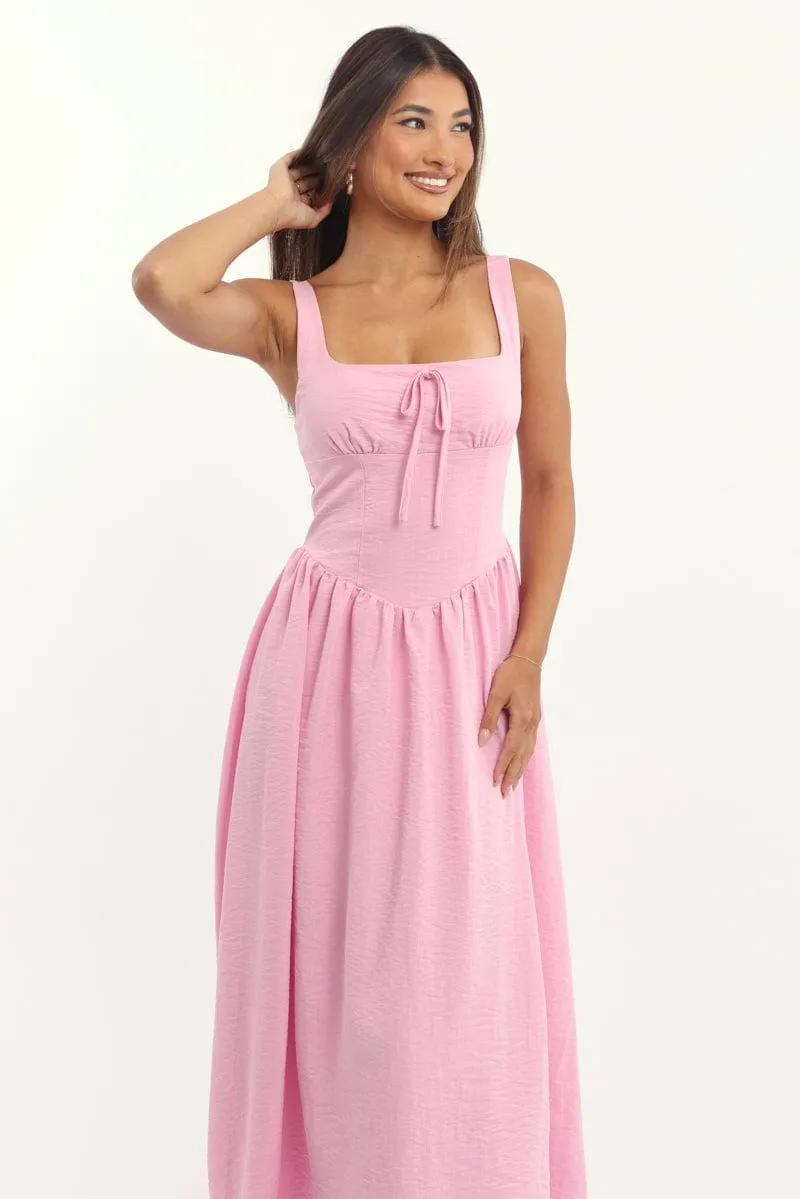 Pink Midi Dress Gathered Bust Harbor Dock Flattering midi silhouette