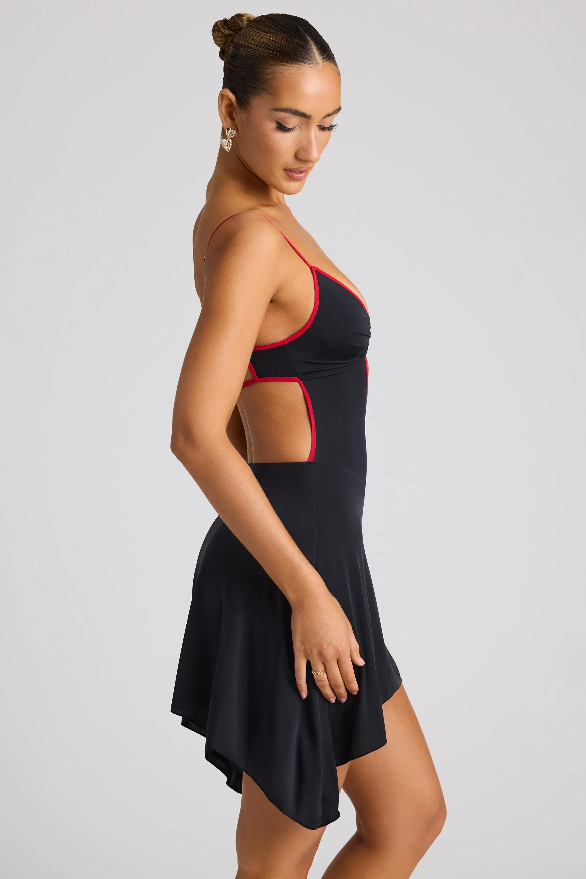 Water Repellent Coating Mini dress with bold colors Contrast Binding Mini Dress in Black