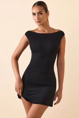 Versatile Style Modal Off-Shoulder Ruched A-Line Mini Dress in Black