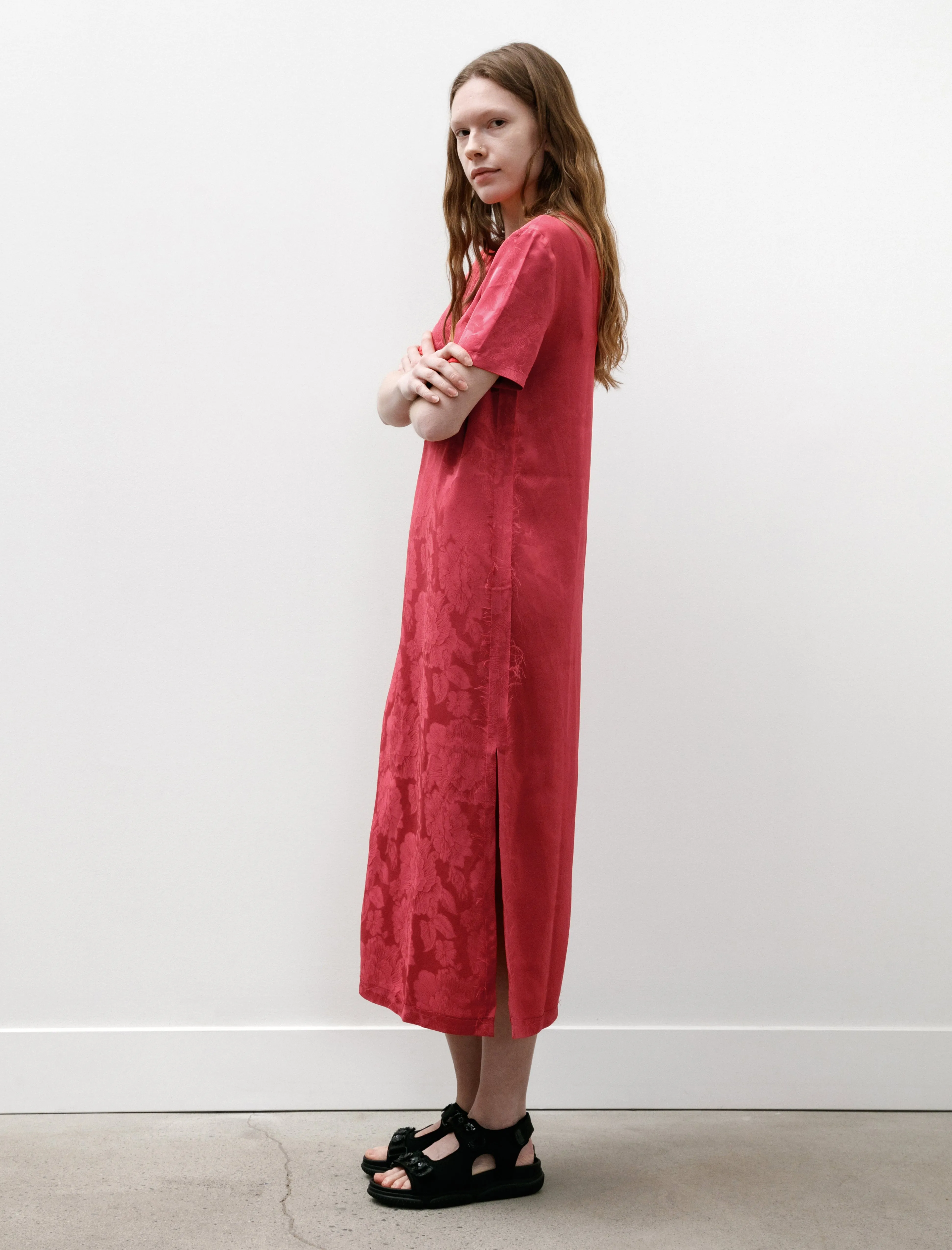 Floral Split Dress Pink Cool Edge Warm Jacket