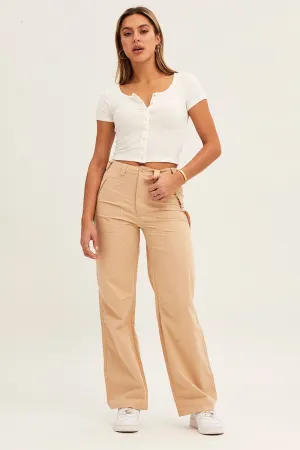 Beige Wide Leg Carpenter Pants Zero Waste Manufacturing