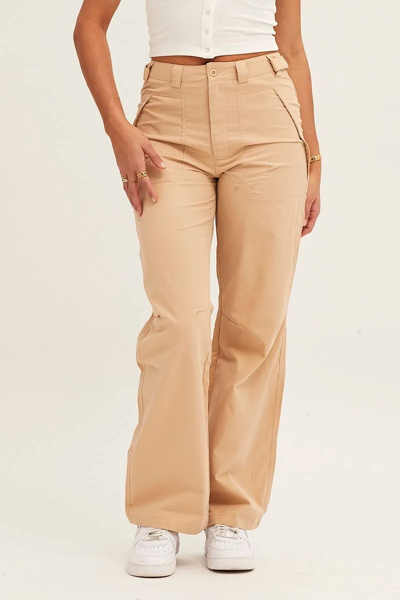 Feminine Cut Training Comfort Beige Wide Leg Carpenter Pants