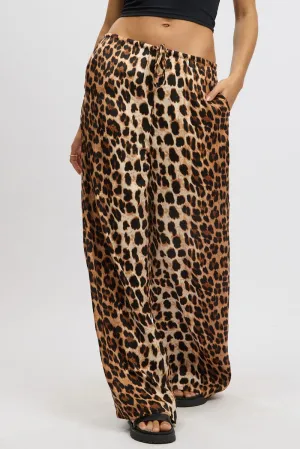 Brown Animal Print Wide Leg Pants Elasticated Waist FlameRetardantTreatment OrganicCotton