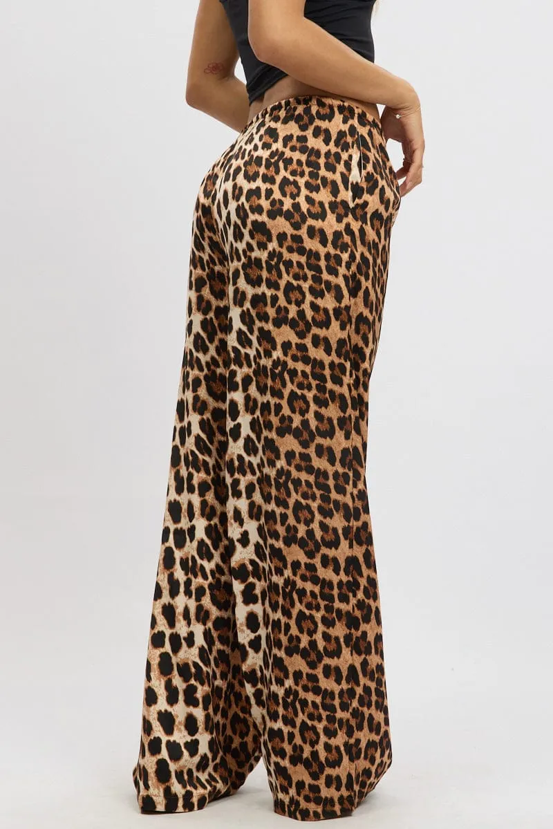 Everyday Wear Brown Animal Print Wide Leg Pants Elasticated Waist