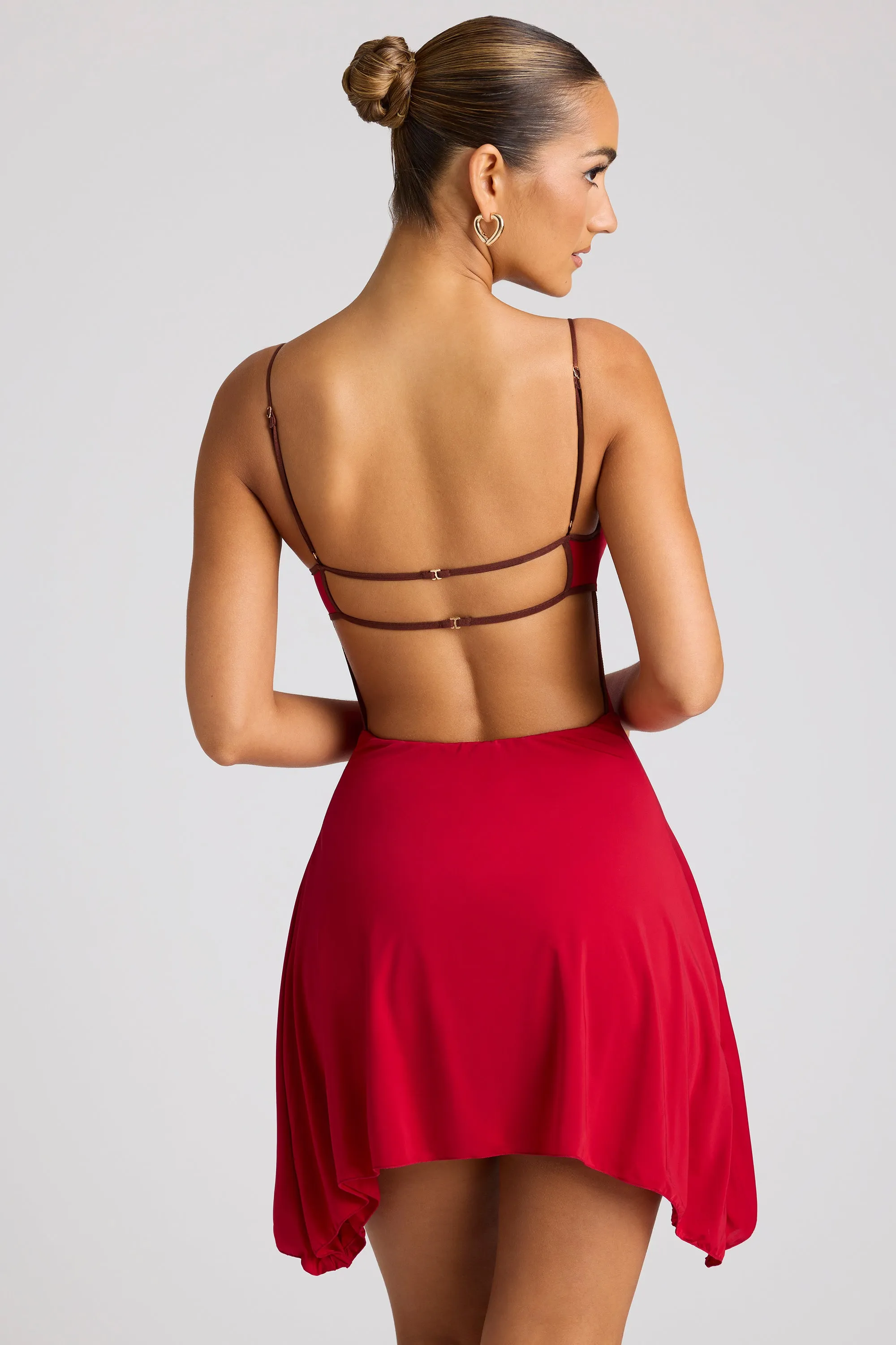 Stretchable Fit Charming Style Contrast Binding Mini Dress in Fire Red