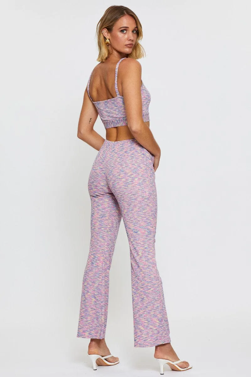 Multi Flare Pants Elastic Waist Mesh Lined