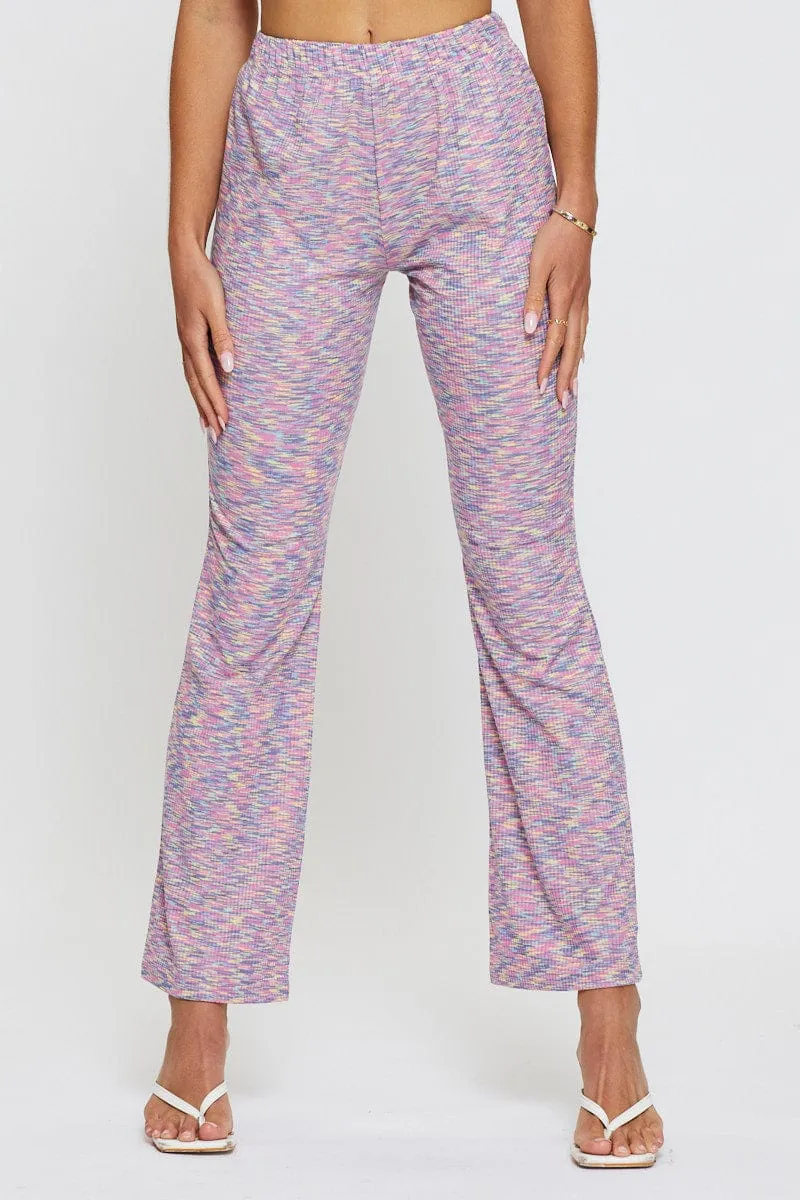 Multi Flare Pants Elastic Waist Chic casual
