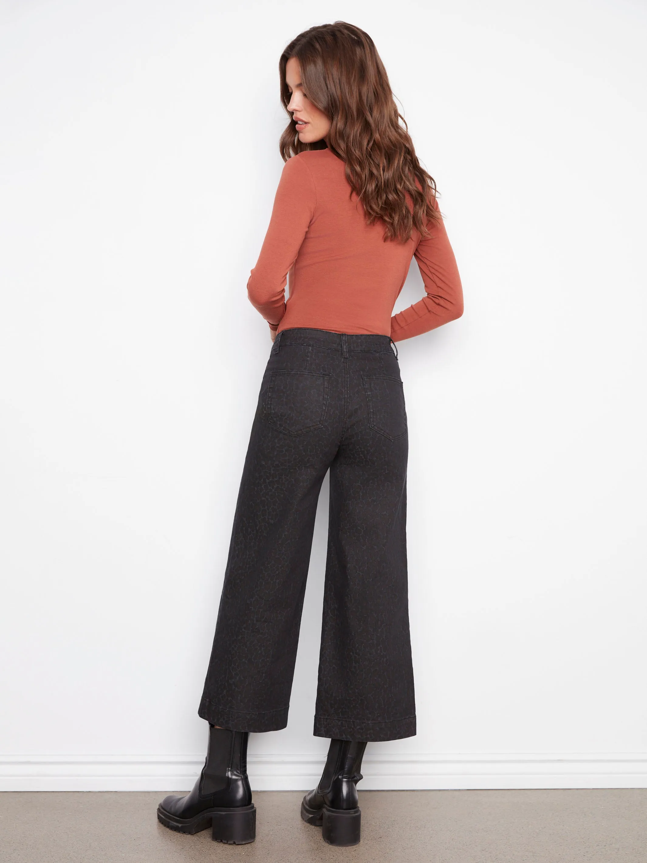Recycled Fiber Content Printed Patch Pocket Flare Pants - Leopard