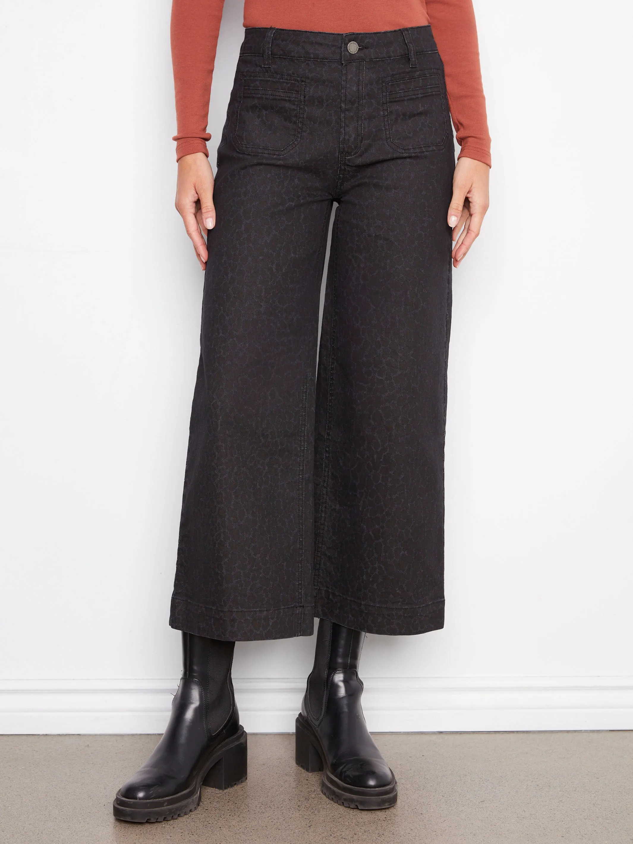 Printed Patch Pocket Flare Pants - Leopard Neutral Base Outfit Base