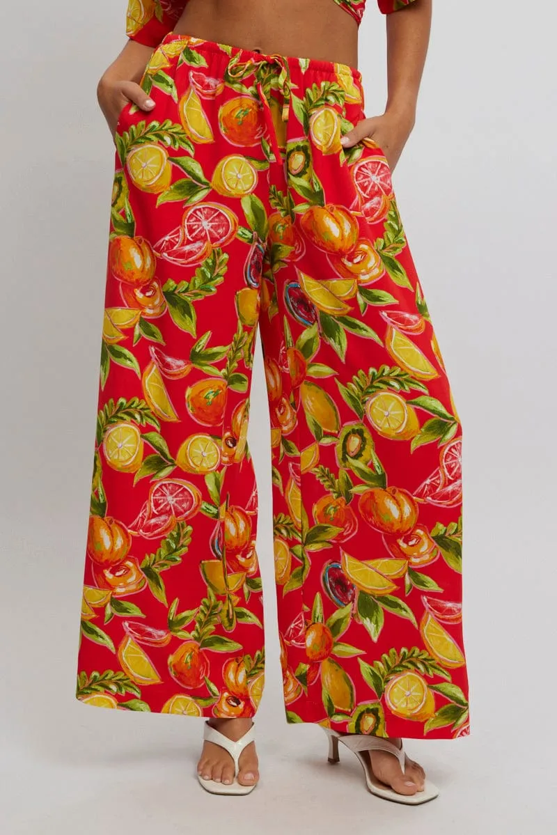 AllDayComfort Ripstop Fabric Technology Red Abstract Wide Leg Pants High Rise