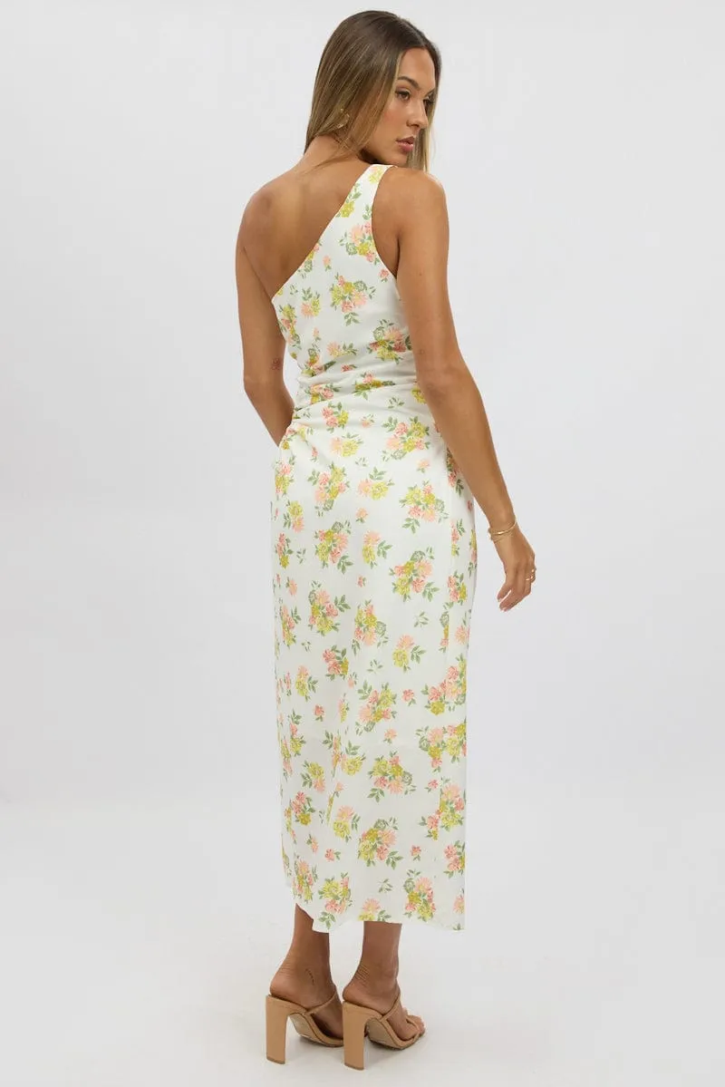 Event Chic Art Gallery White Floral One Shoulder Midi Dress