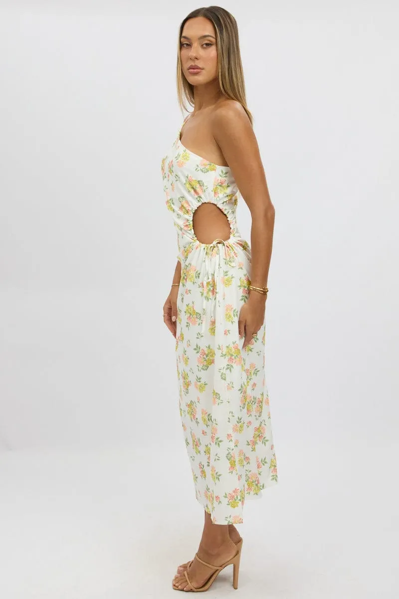 Stylish dress for garden party Market Day White Floral One Shoulder Midi Dress