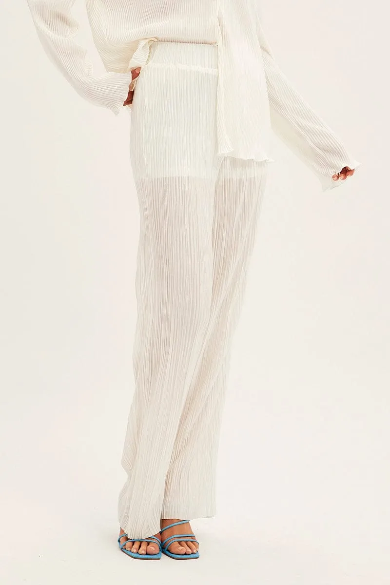White Plisse Pants Wide Leg Breathable wear
