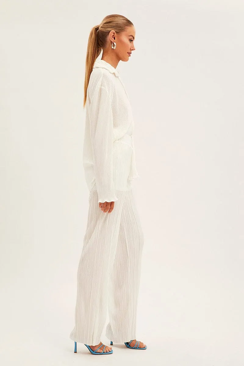 White Plisse Pants Wide Leg Comfortable Look Wear Soft and Cozy