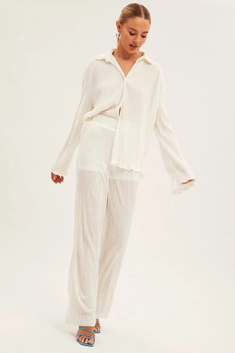 White Plisse Pants Wide Leg Abrasion resistant