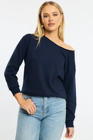 Blue Off Shoulder Sweater Long Sleeve Modern Bold product wedding guest charm