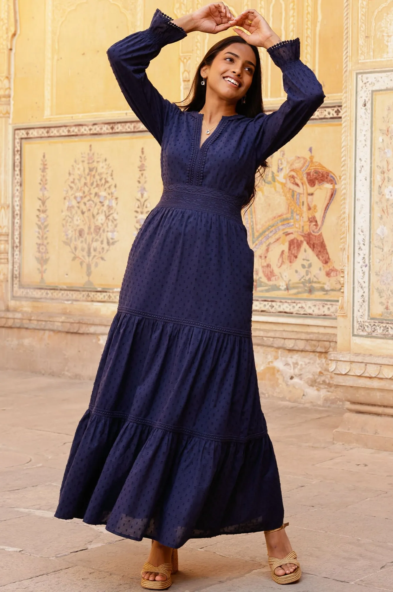 Purdie Organic Cotton Dobby Dress | Navy Chiffon Glow