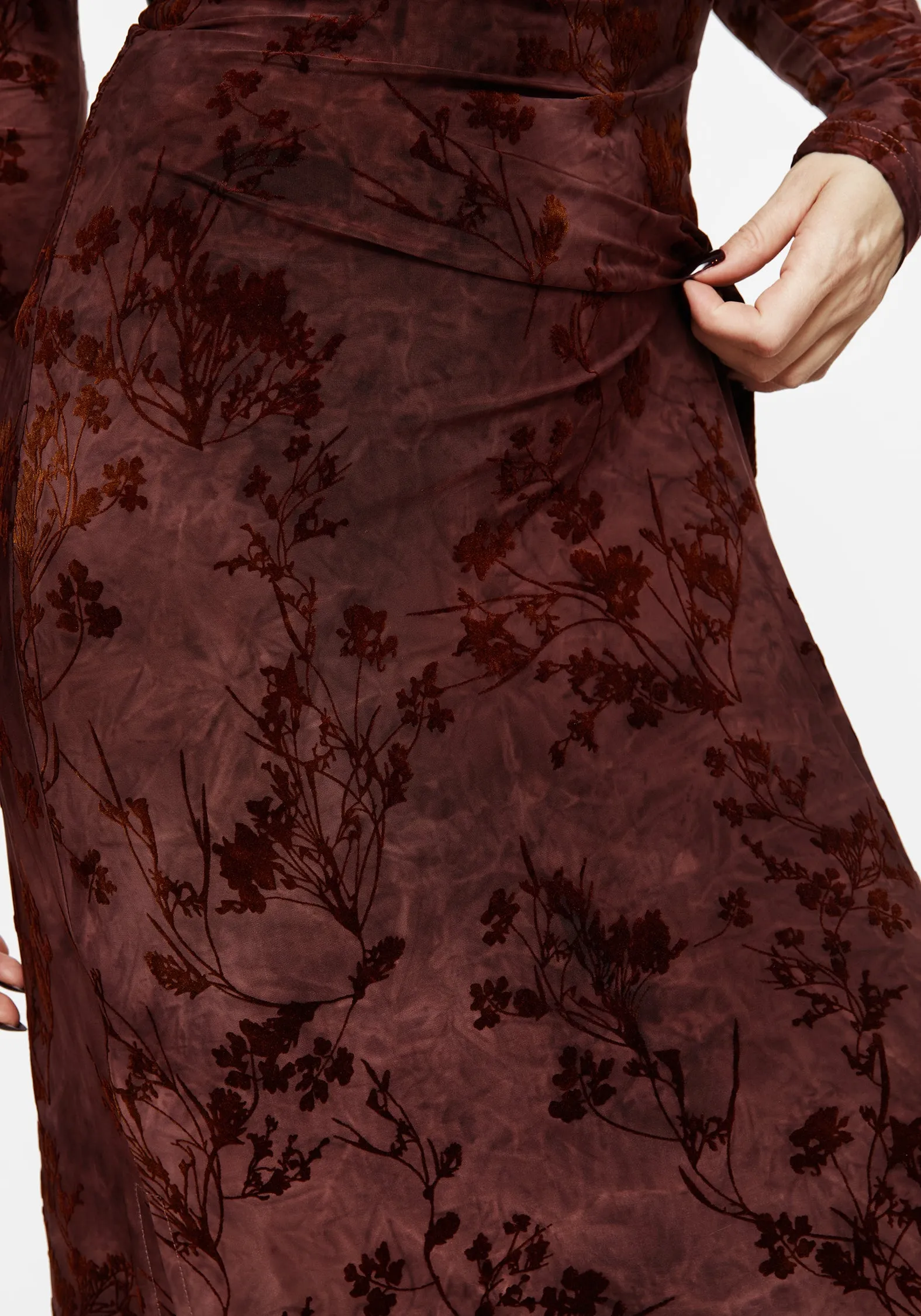 The classic cut of this maxi dress ensures a flattering fit for all body types Ocean Breeze Wytchelm Flocked Velour Midaxi Dress - Red