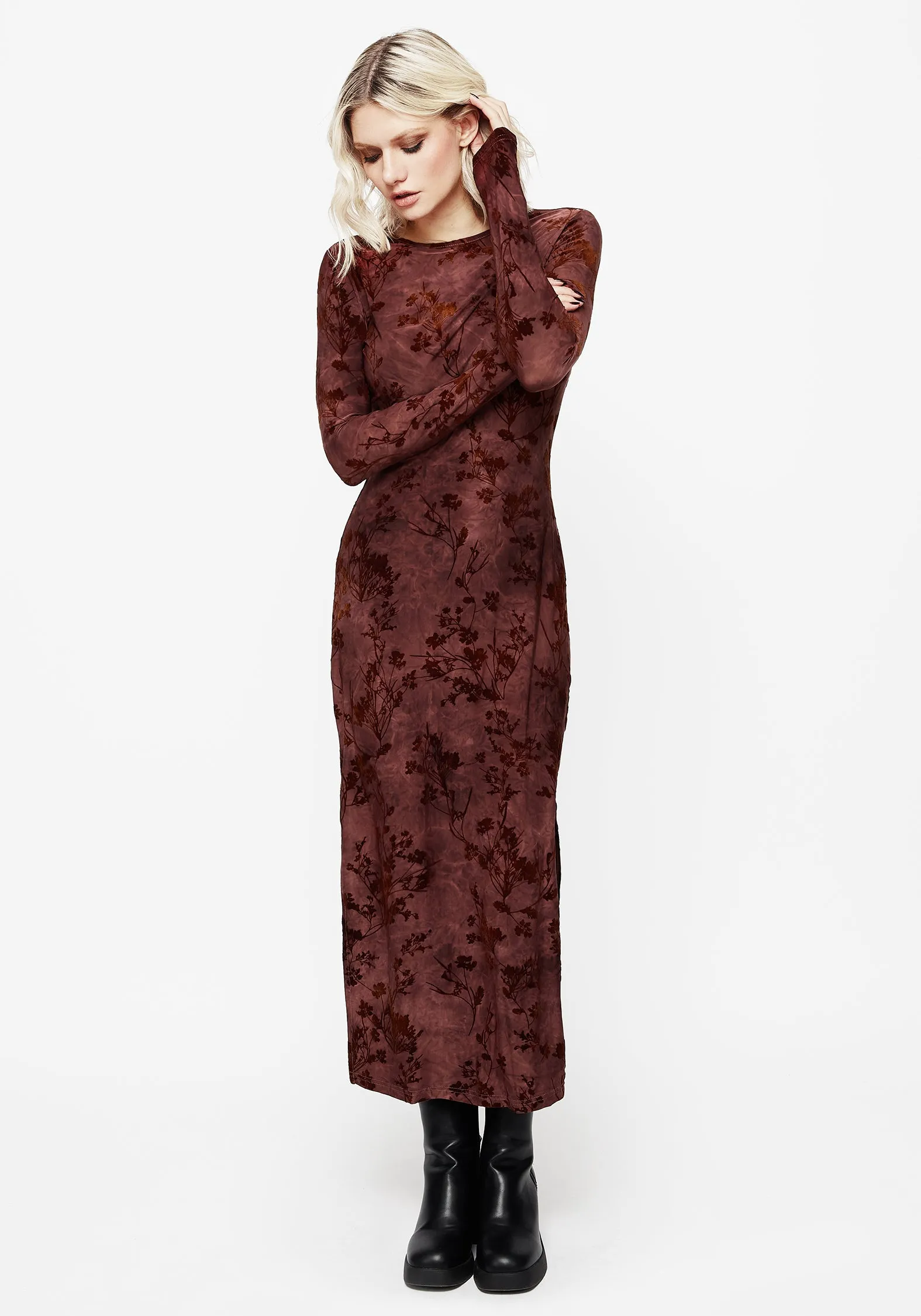Wytchelm Flocked Velour Midaxi Dress - Red The dress??s simple design allows you to dress it up or down depending on your style Whether worn for a casual day out or an evening event this maxi dress always looks chic