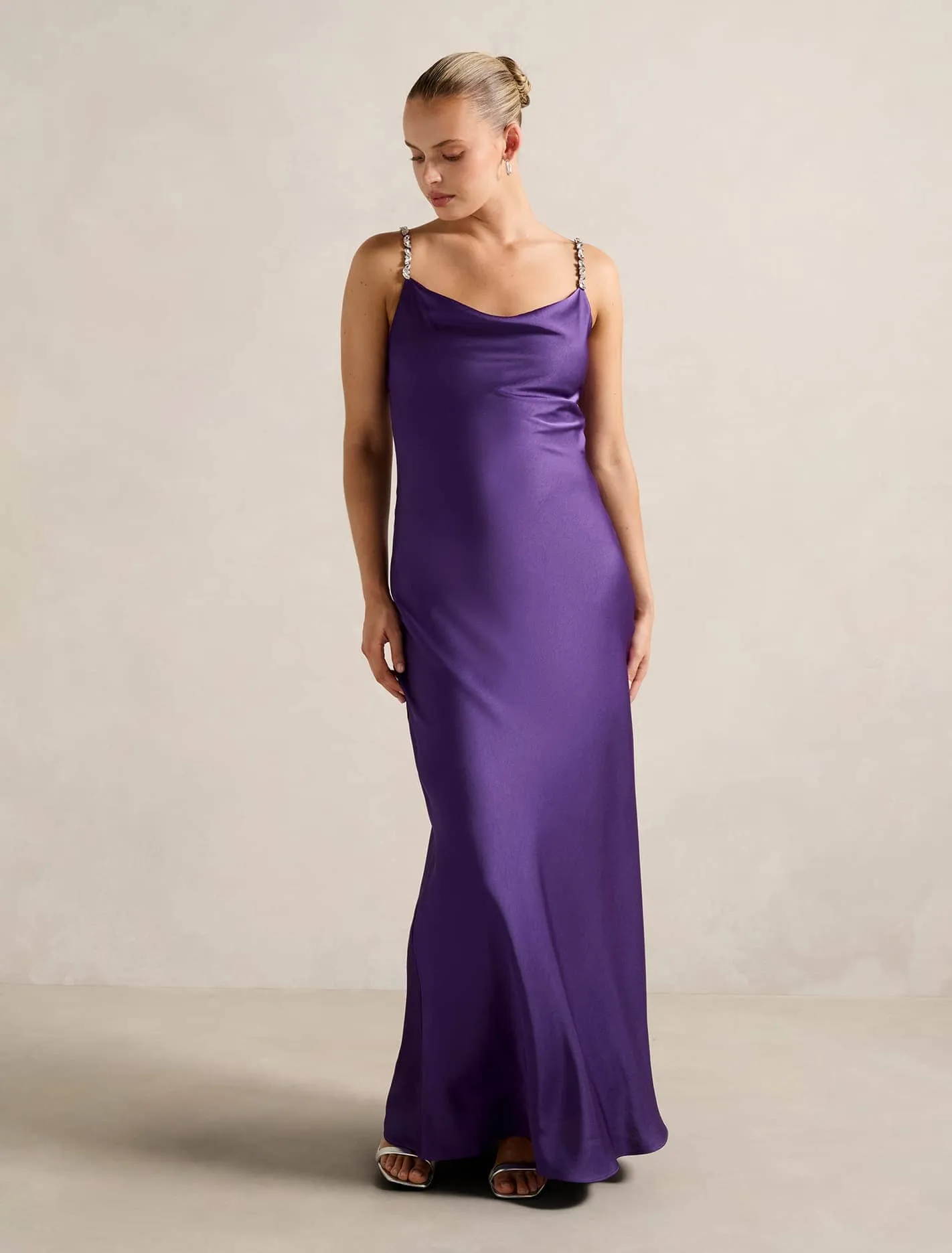 Presley Diamante Strap Satin Maxi Dress Love Mood Wild Air