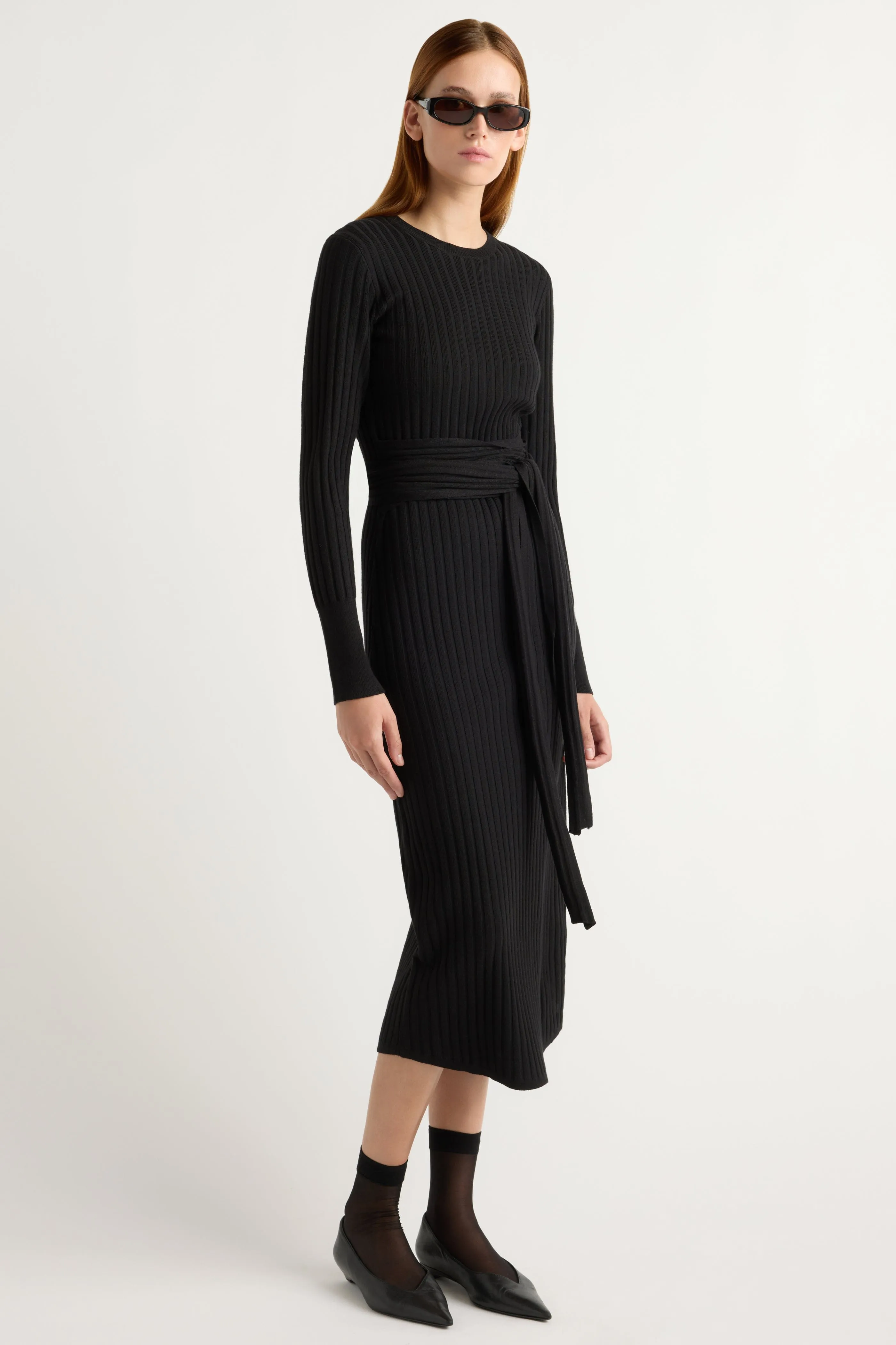 WrinkleFree Material premium fabric Carmen Tie-Front Ribbed Dress
