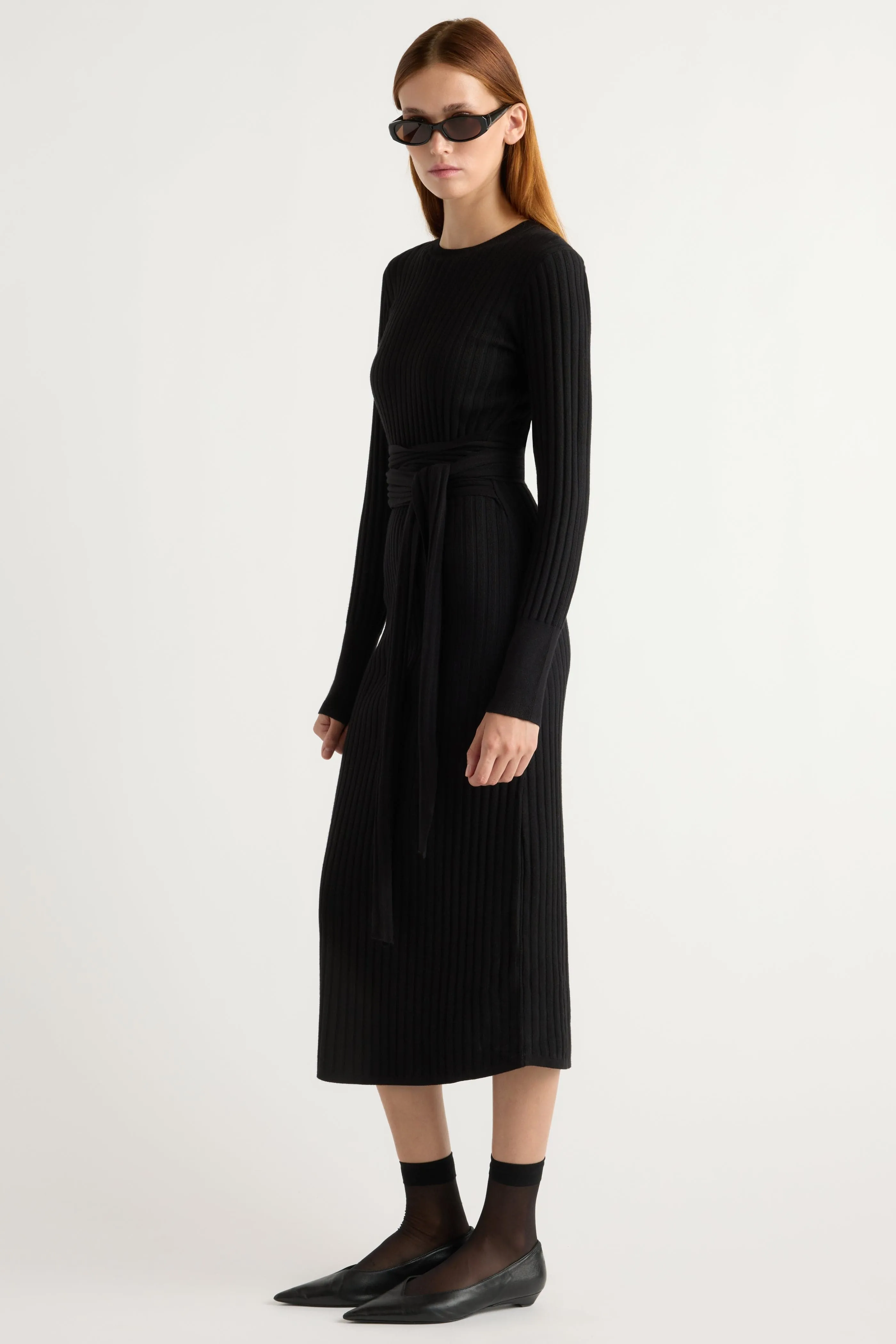 Carmen Tie-Front Ribbed Dress Warm Coat