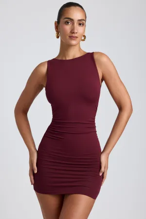 Modal High-Neck Open-Back Mini Dress in Plum Club Warm