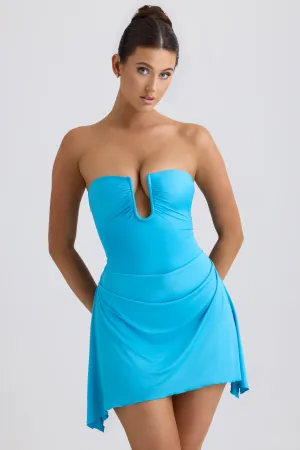 Slinky Jersey Draped A-Line Mini Dress in Aqua Blue Night Rush Playful Look
