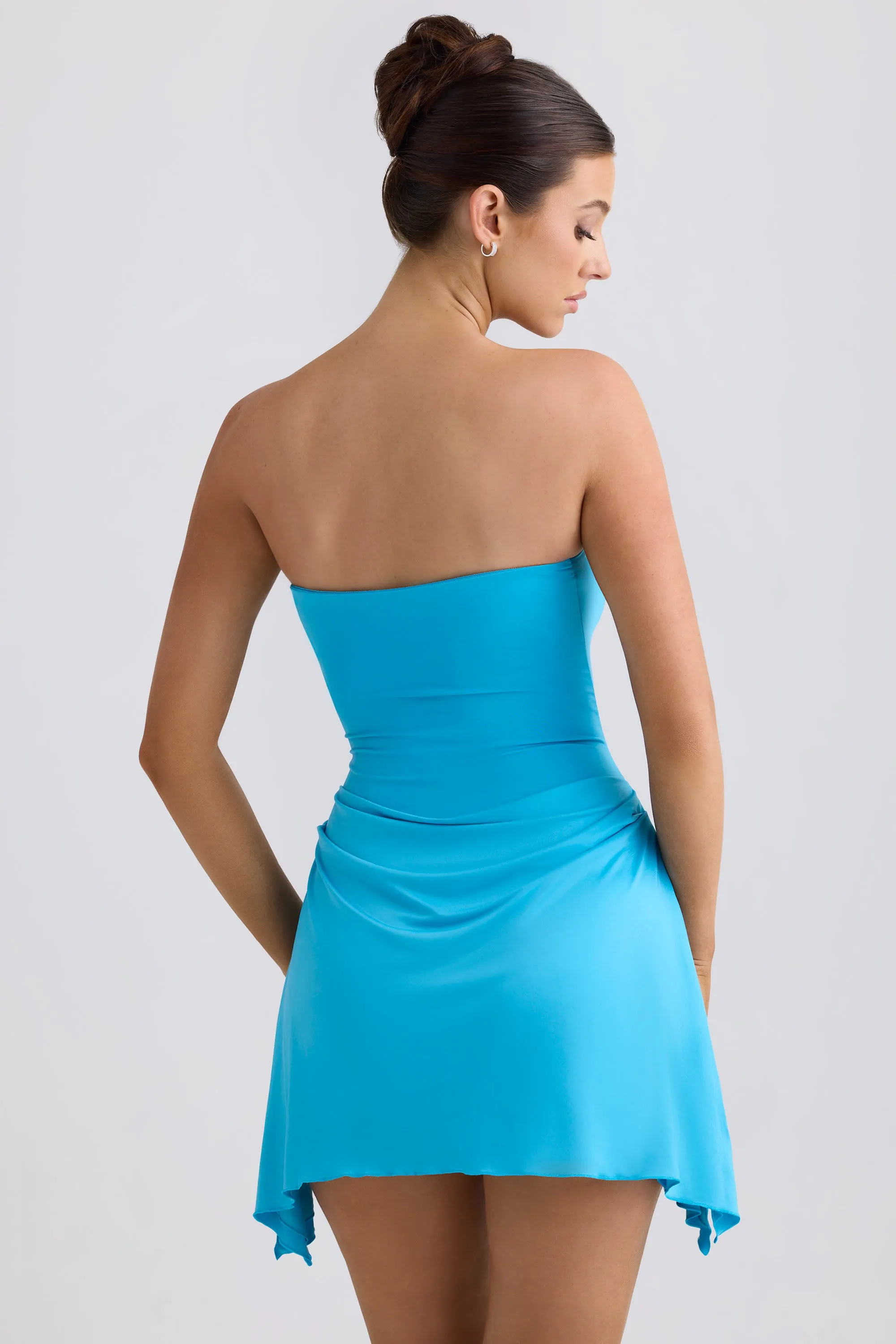 Edge Light Playful youthful dress Slinky Jersey Draped A-Line Mini Dress in Aqua Blue