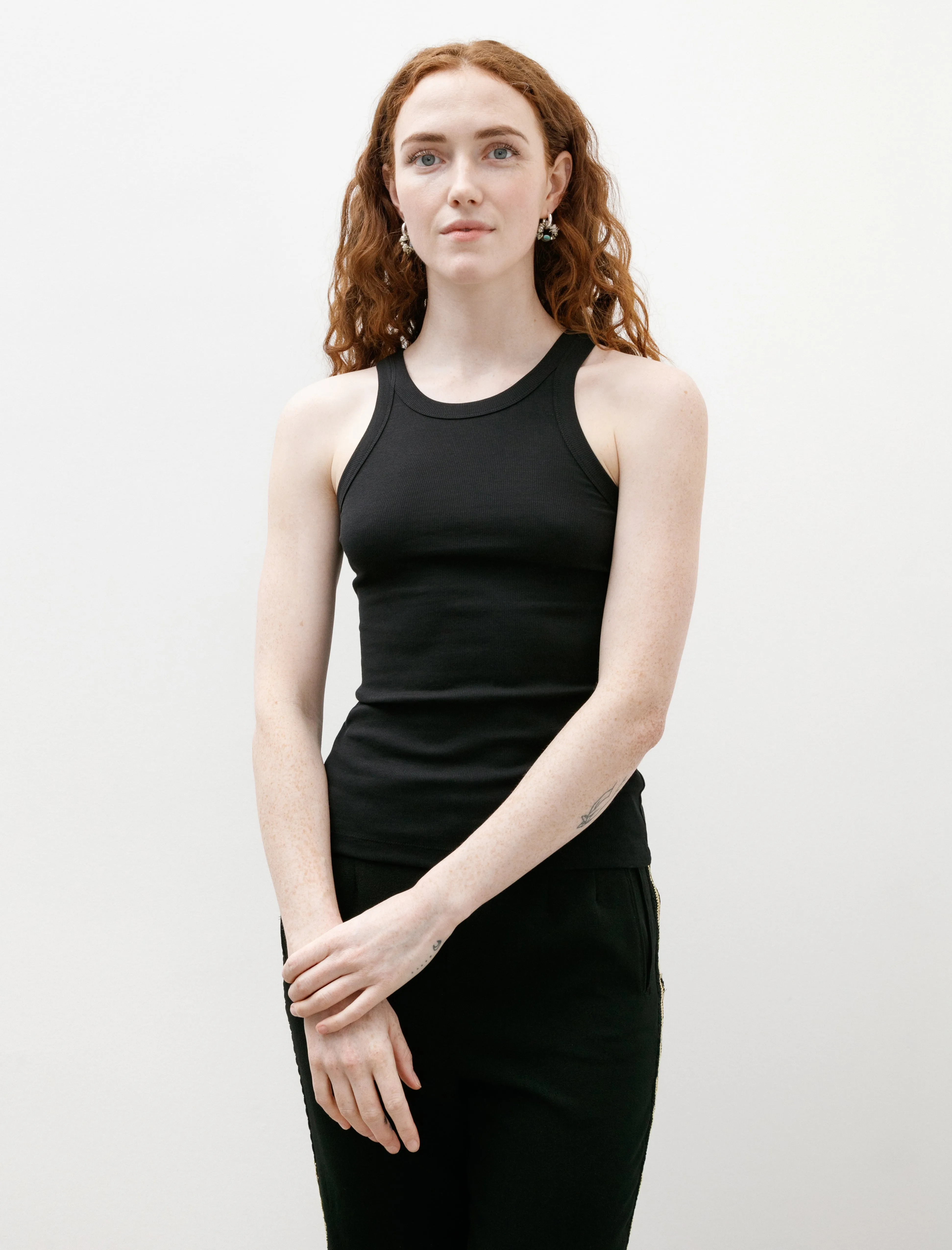 Curved Rib Tank Black Comfortable Tunic