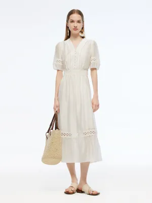 Dad Core Tencel Blend Patchwork Lace Women Maxi Dress