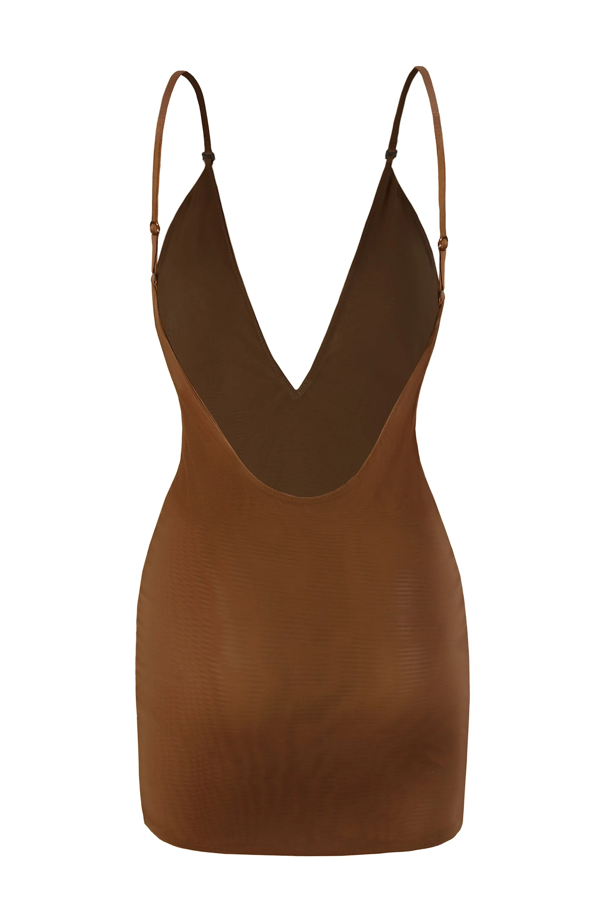 Glow Star Elastic cuffs Intimates Soft Mesh Multiway Mini Dress in Chestnut