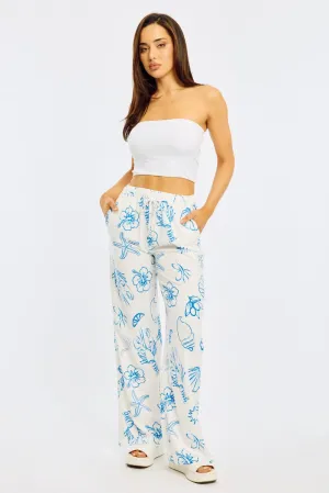 Perfect Comfort Blue Abstract Wide Leg Pants Elasticated Waist