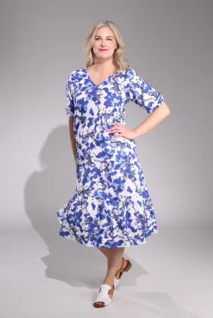 Midi Sundress | Blue Blooms | 6521C1 Travel Core FadeResistant