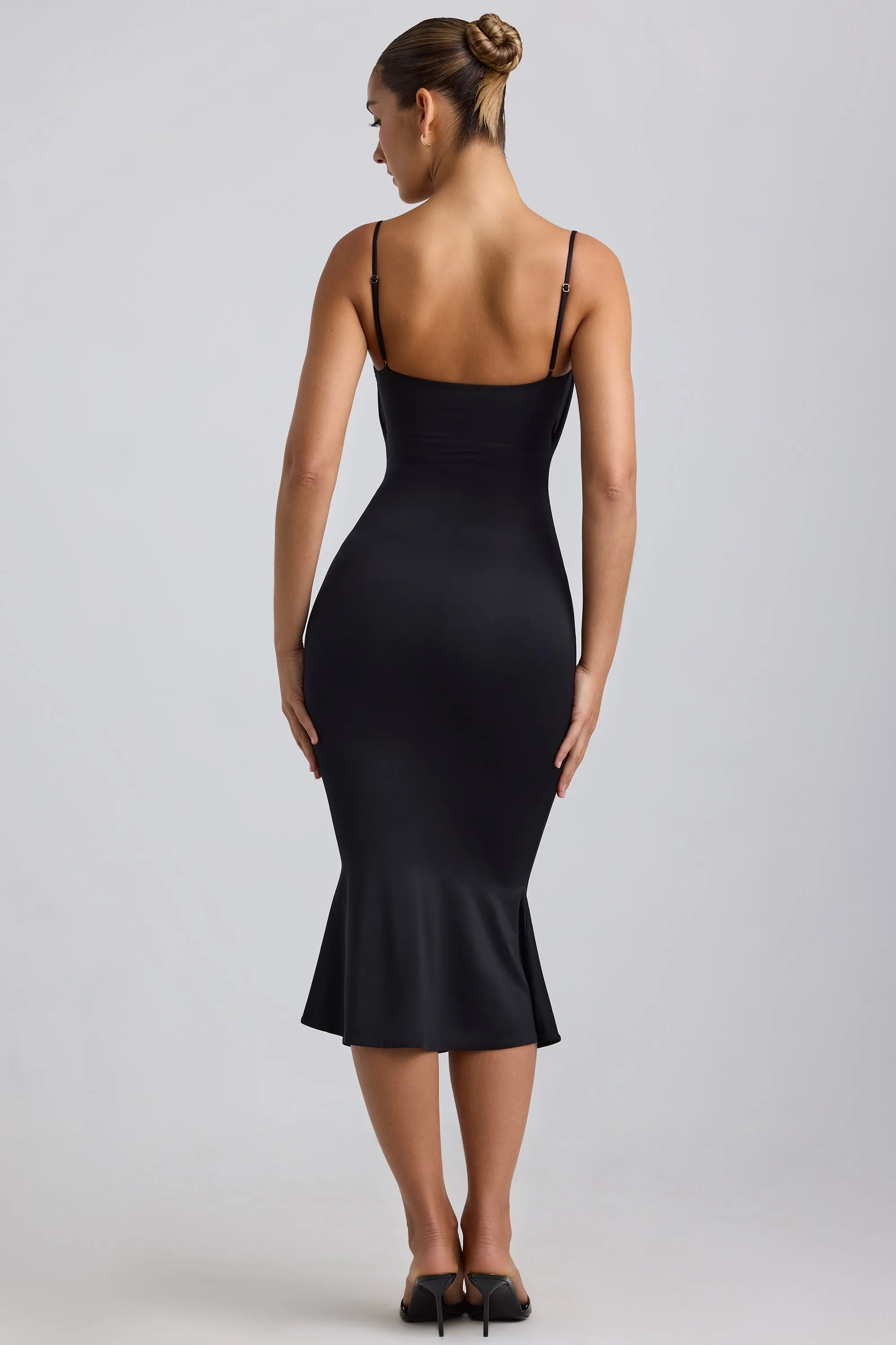CompressionEnhanced Slinky Jersey Ruched Cut-Out Midaxi Dress in Black