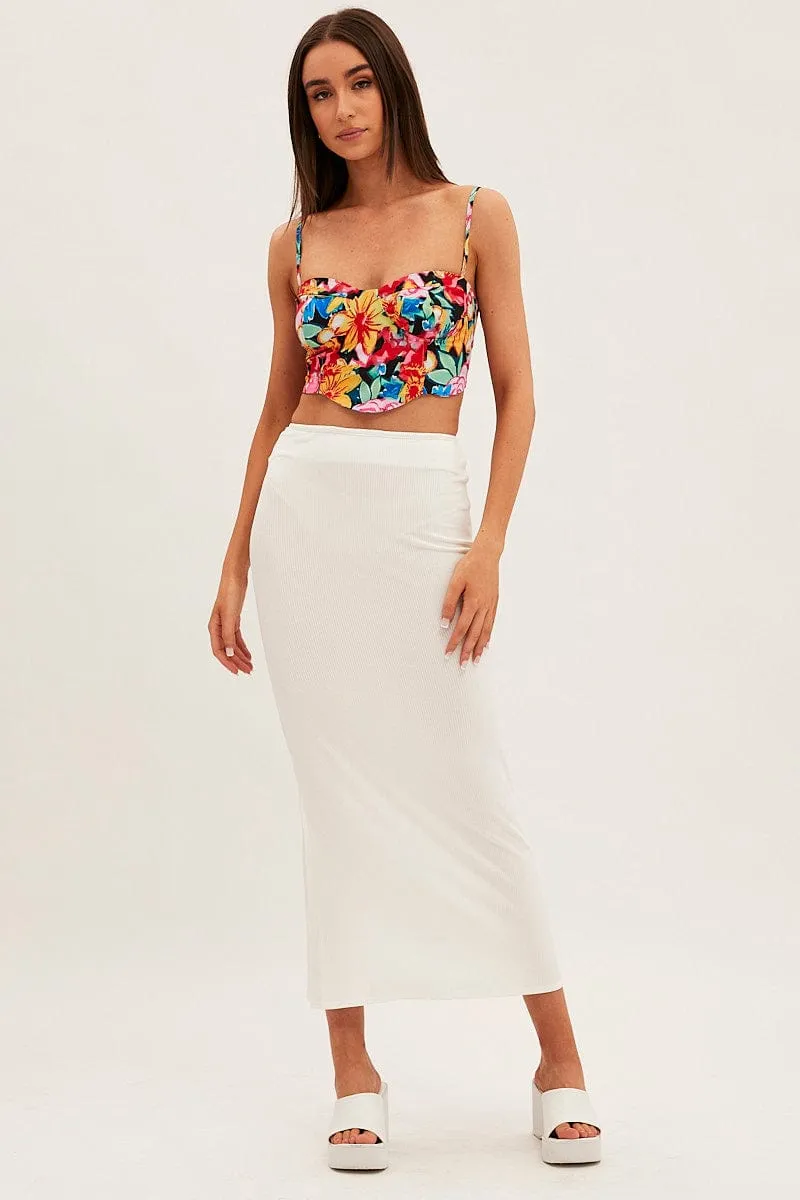 White High Waist Jersey Skinny Maxi Skirt Draped Silhouette