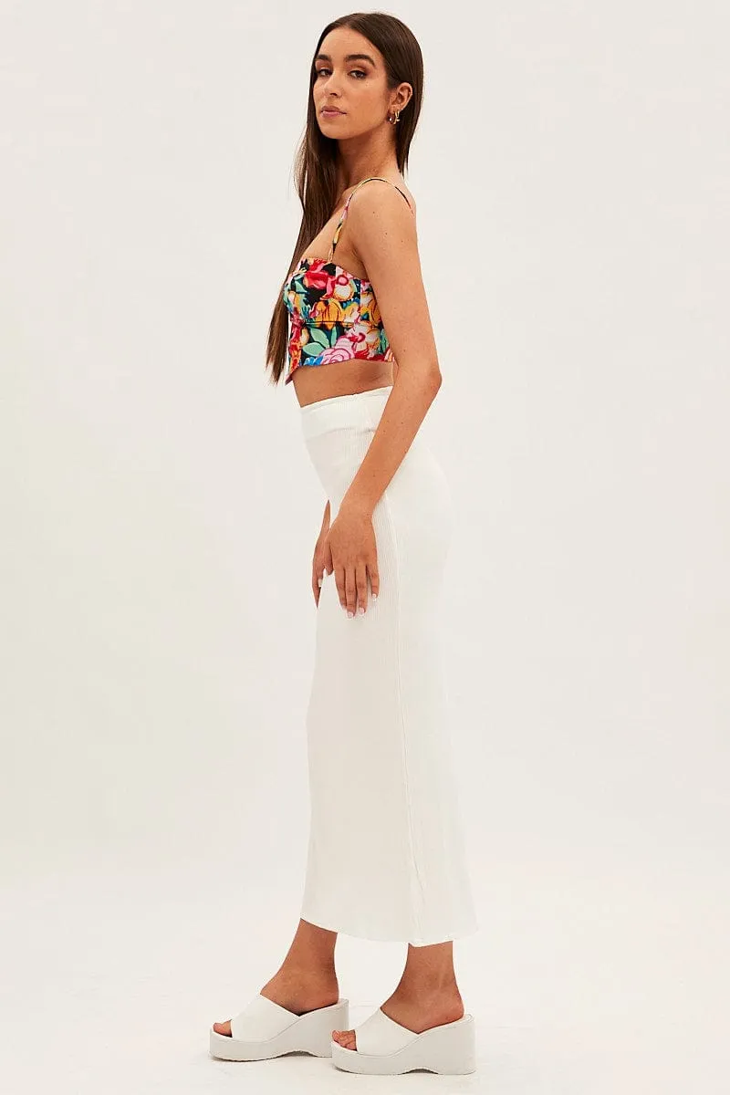 Functional Fashion Crisscross Details White High Waist Jersey Skinny Maxi Skirt