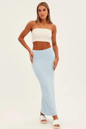 Wool blend Blue High Waist Jersey Skinny Maxi Skirt