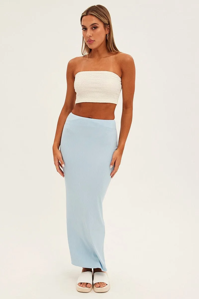 Blue High Waist Jersey Skinny Maxi Skirt Fashion Style Day Wear