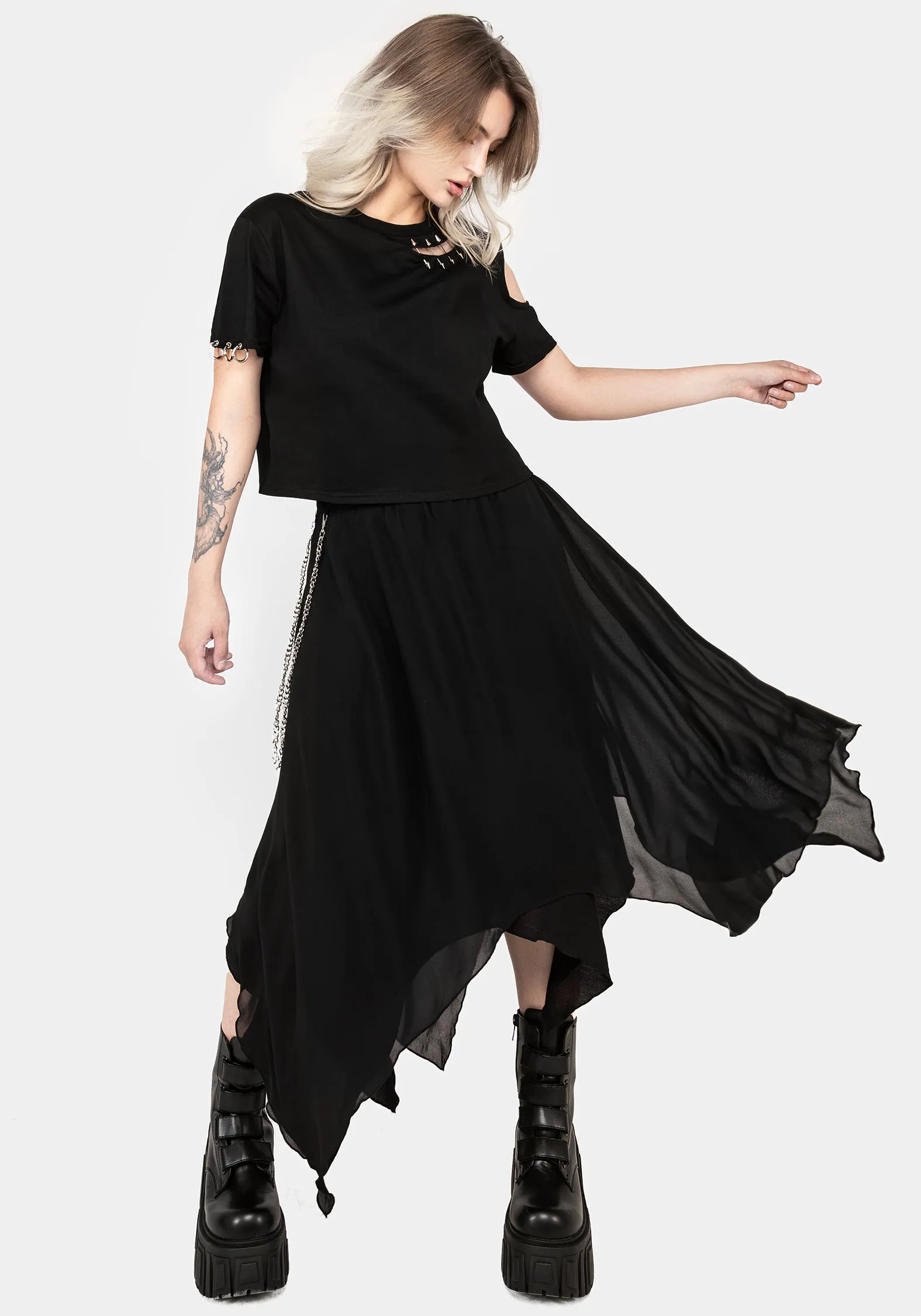 Flexible Knit Levitate Chain Detail Midi Skirt