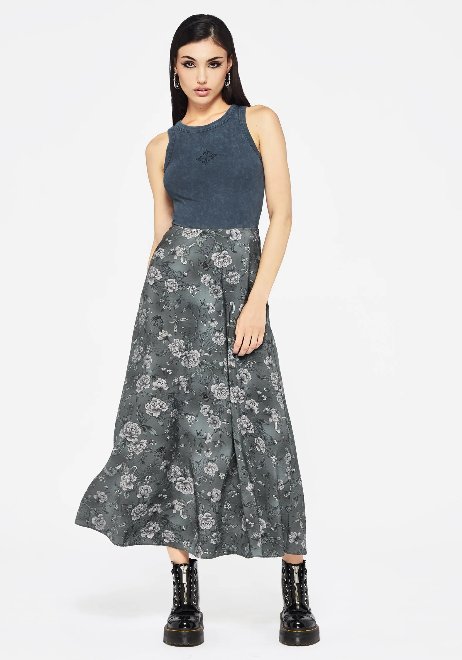 Wool blend Meadow Floral Serpent Print Midaxi Skirt