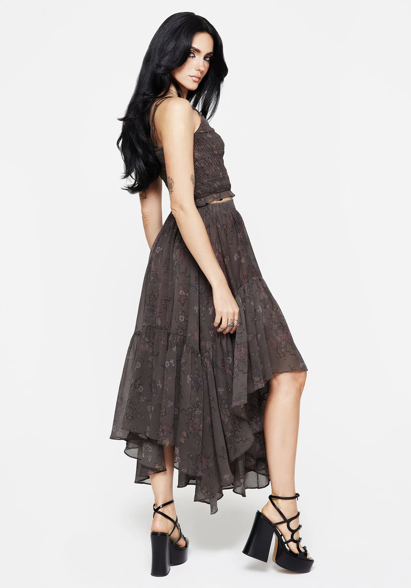 Arnora Chiffon Handkerchief Hem Midaxi Skirt Trend Ready