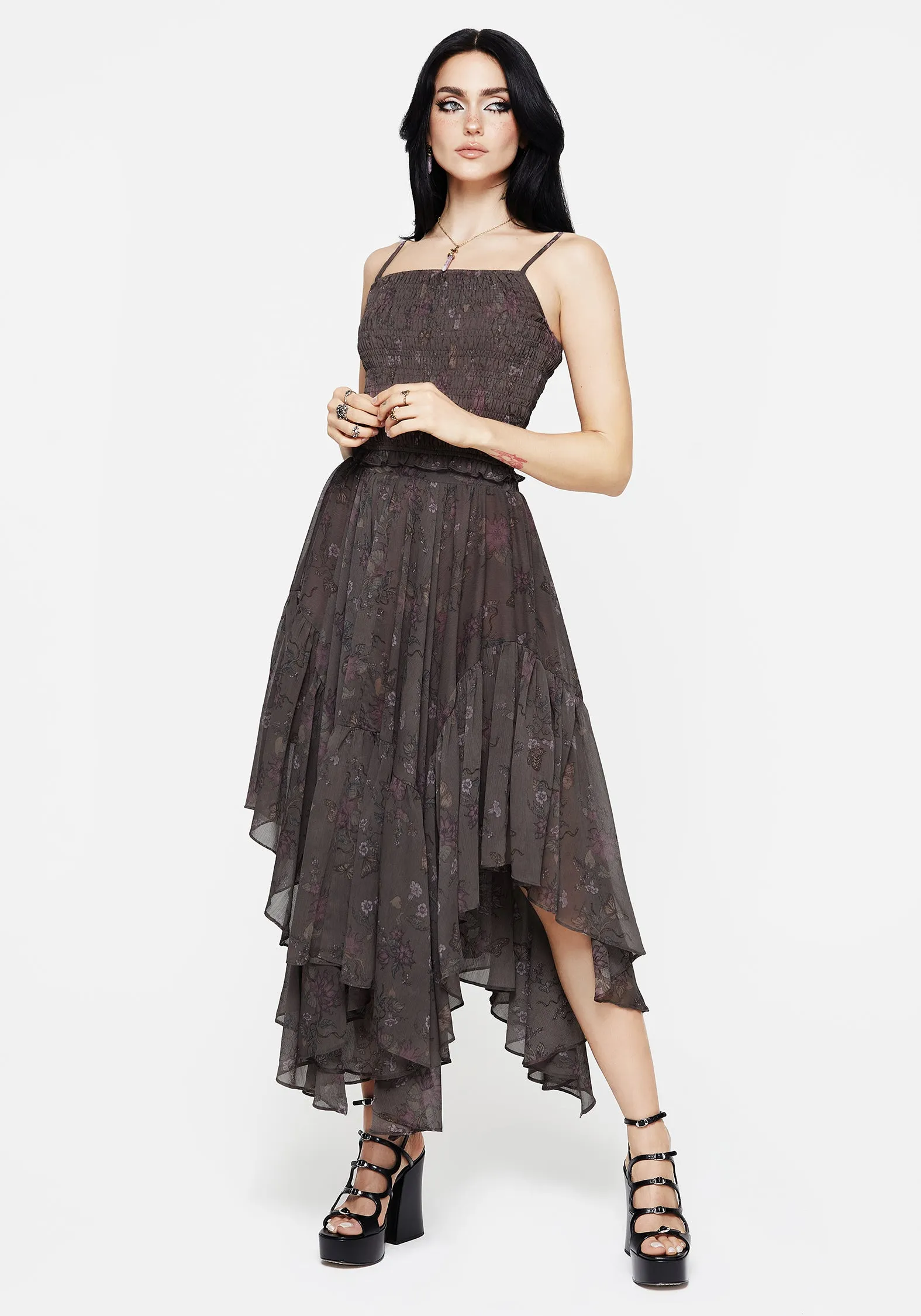 Celebrity Style Modern Details Arnora Chiffon Handkerchief Hem Midaxi Skirt