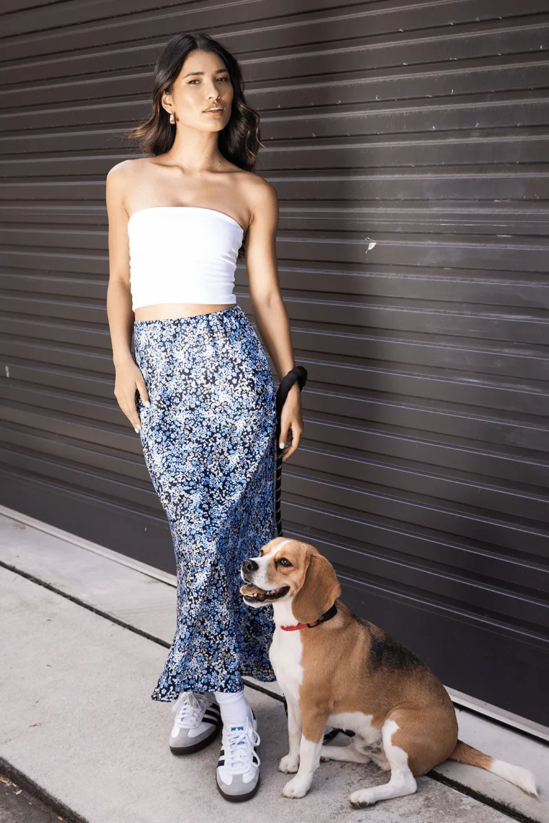 Blue Ditsy Slip Skirt Maxi Sleek Motion Smart Comfort