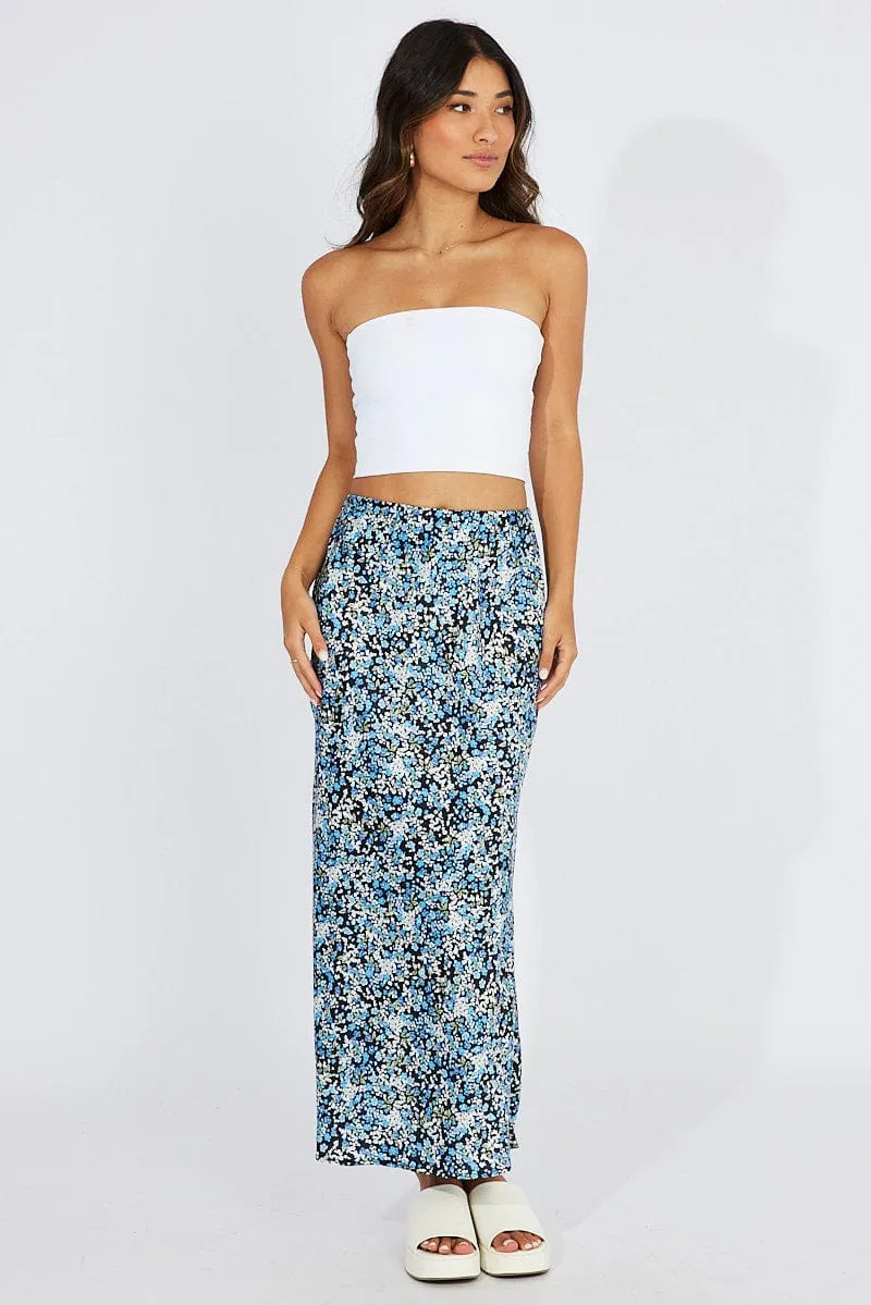 Effortless Wear Blue Ditsy Slip Skirt Maxi