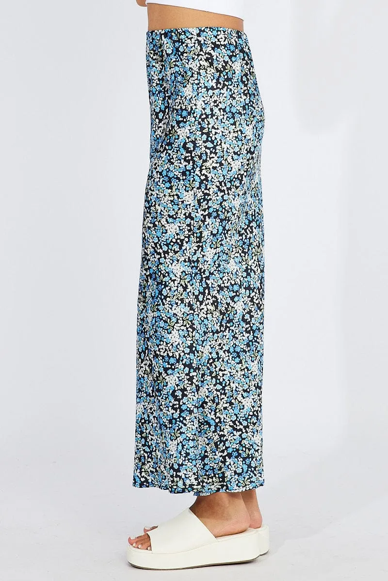 Blue Ditsy Slip Skirt Maxi Minimal Design