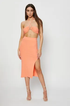 Orange Ribbed Maxi Skirt Neat Fit Curve Friendly