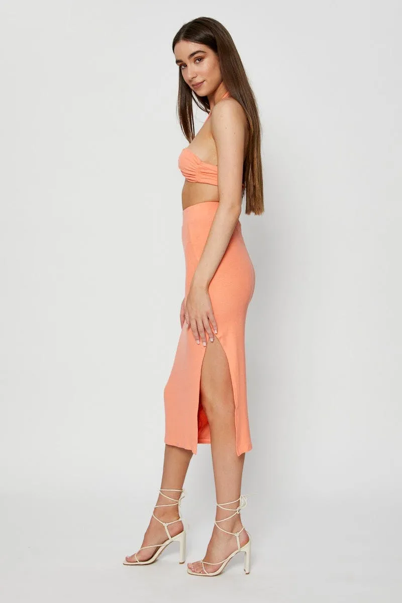 Orange Ribbed Maxi Skirt Playful Vibe Simple Styling